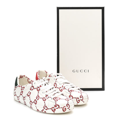 Gucci Calfskin GucciGhost Print Mens Ace Sneakers 8.5 White Hibiscus Red 10 of 10