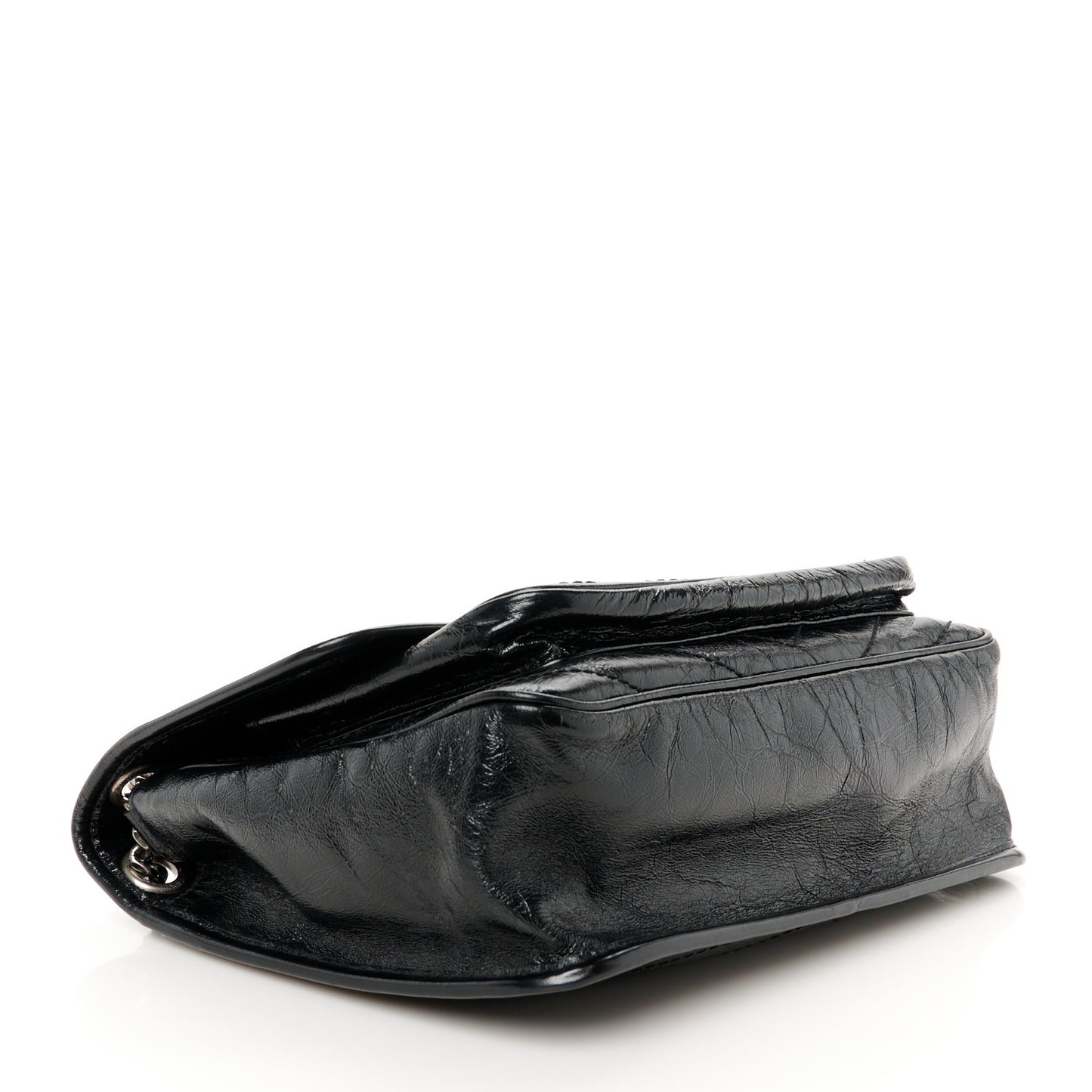 Crinkled Calfskin Matelasse Monogram Medium Niki Chain Satchel Black