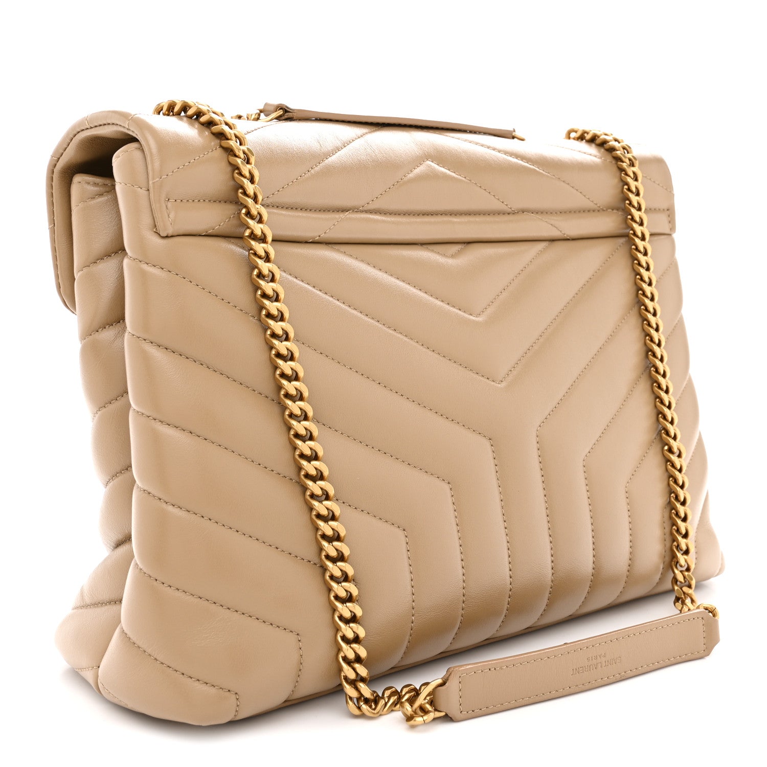 Saint Laurent Calfskin Y Quilted Monogram Medium Loulou Chain Satchel Dark Latte 3 of 10
