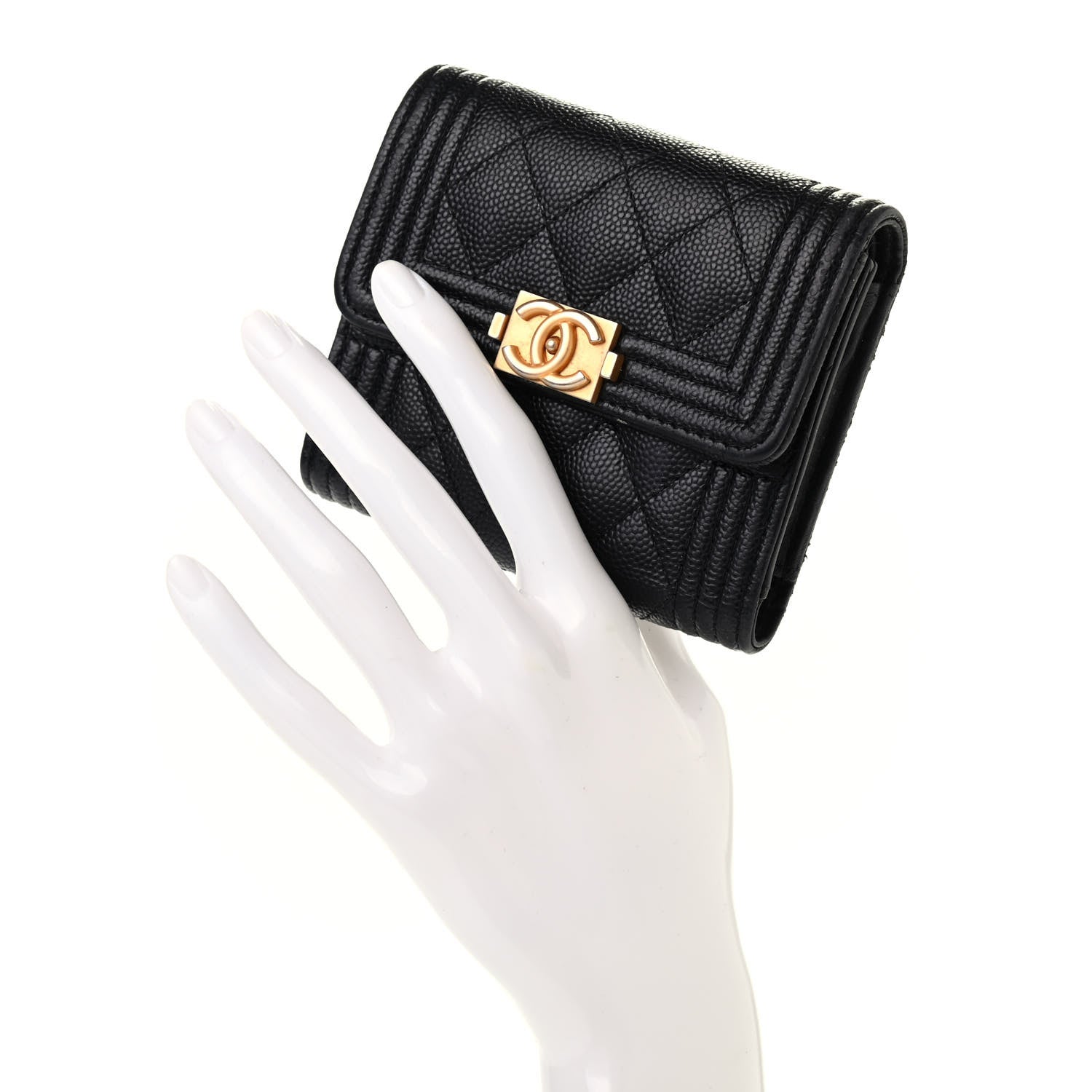 Chanel Caviar Quilted Compact Boy Wallet Black 2 of 9