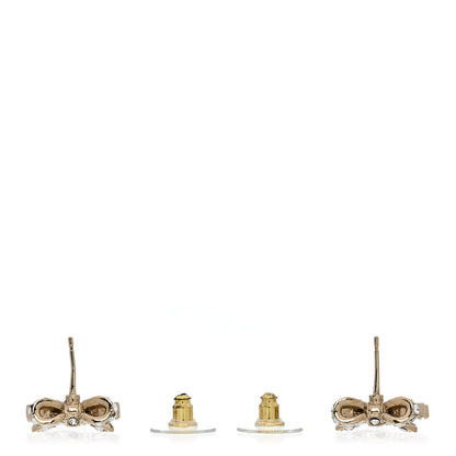Chanel Crystal CC Bow Dangle Earrings Gold 3 of 4