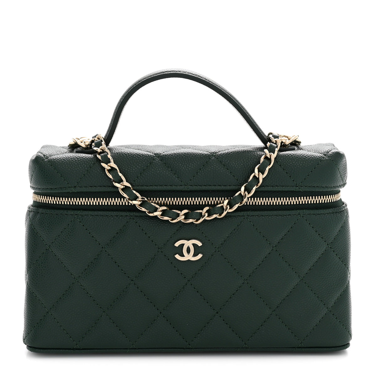Chanel Caviar Quilted Top Handle Slim Vanity With Chain Dark Green 1 of 11