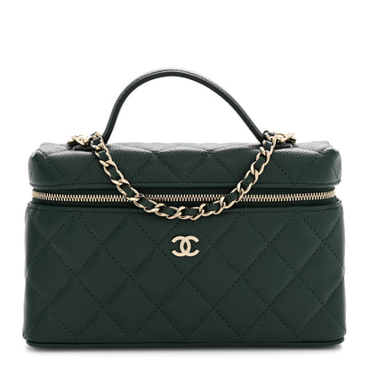 Chanel Caviar Quilted Top Handle Slim Vanity With Chain Dark Green 1 of 11