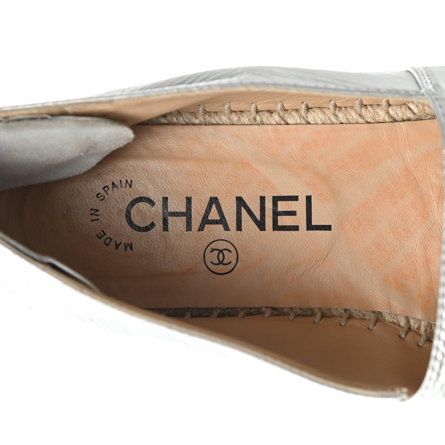 Metallic Lambskin Grosgrain Embroidered CC Espadrilles 38 Silver Black