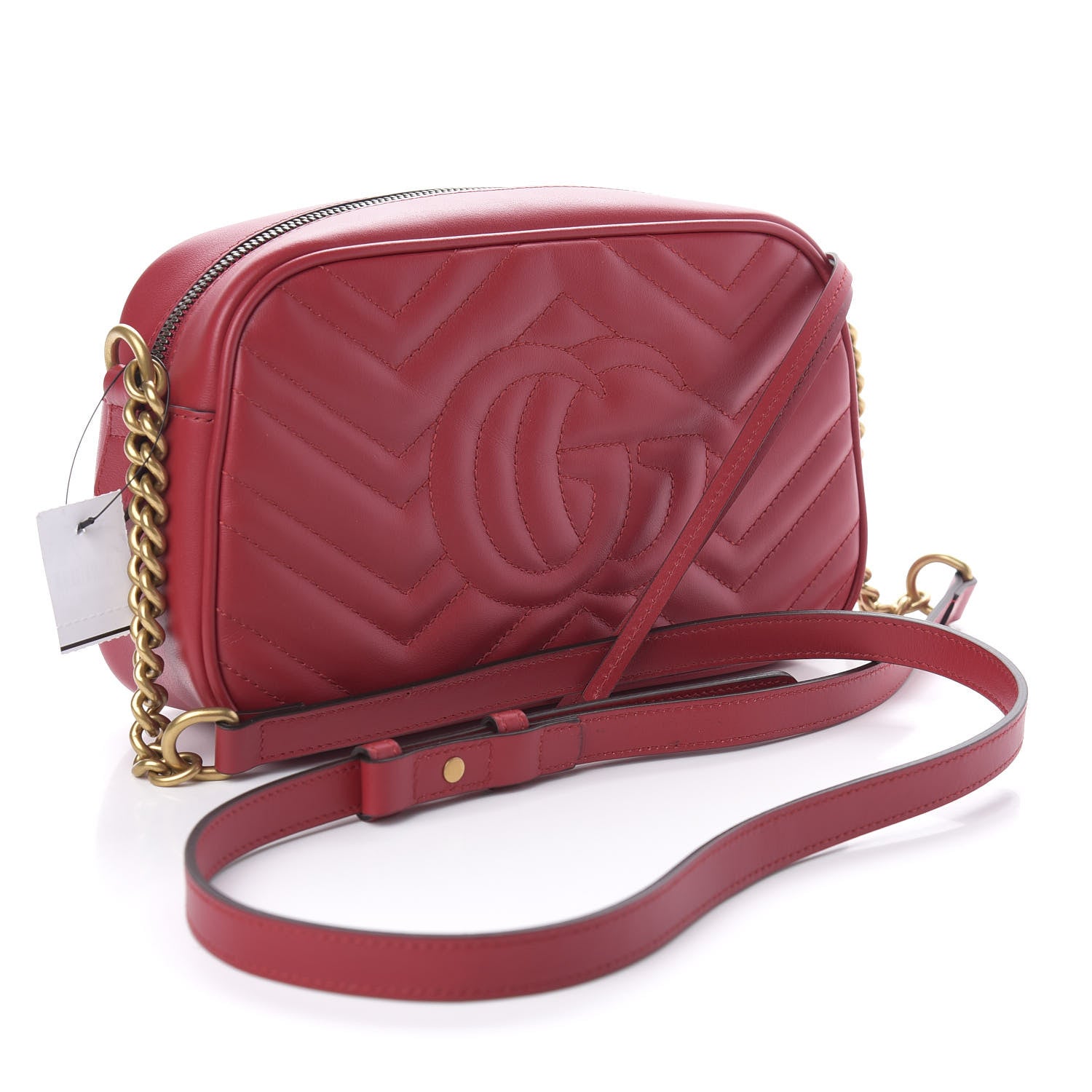 Gucci Calfskin Matelasse Small GG Marmont Chain Shoulder Bag Hibiscus Red 3 of 11