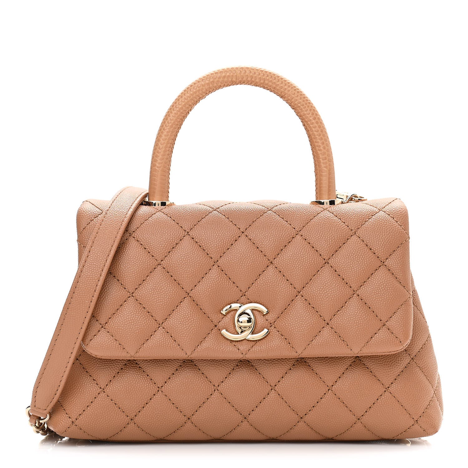 Chanel Caviar Quilted Lizard Embossed Mini Coco Handle Flap Brown 1 of 11