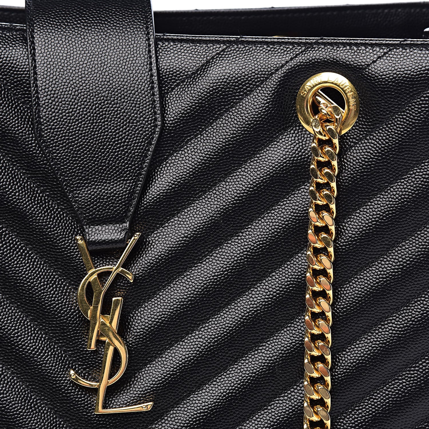Saint Laurent Grain De Poudre Matelasse Chevron Monogram Shopping Bag Black 10 of 14