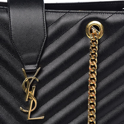 Saint Laurent Grain De Poudre Matelasse Chevron Monogram Shopping Bag Black 10 of 14