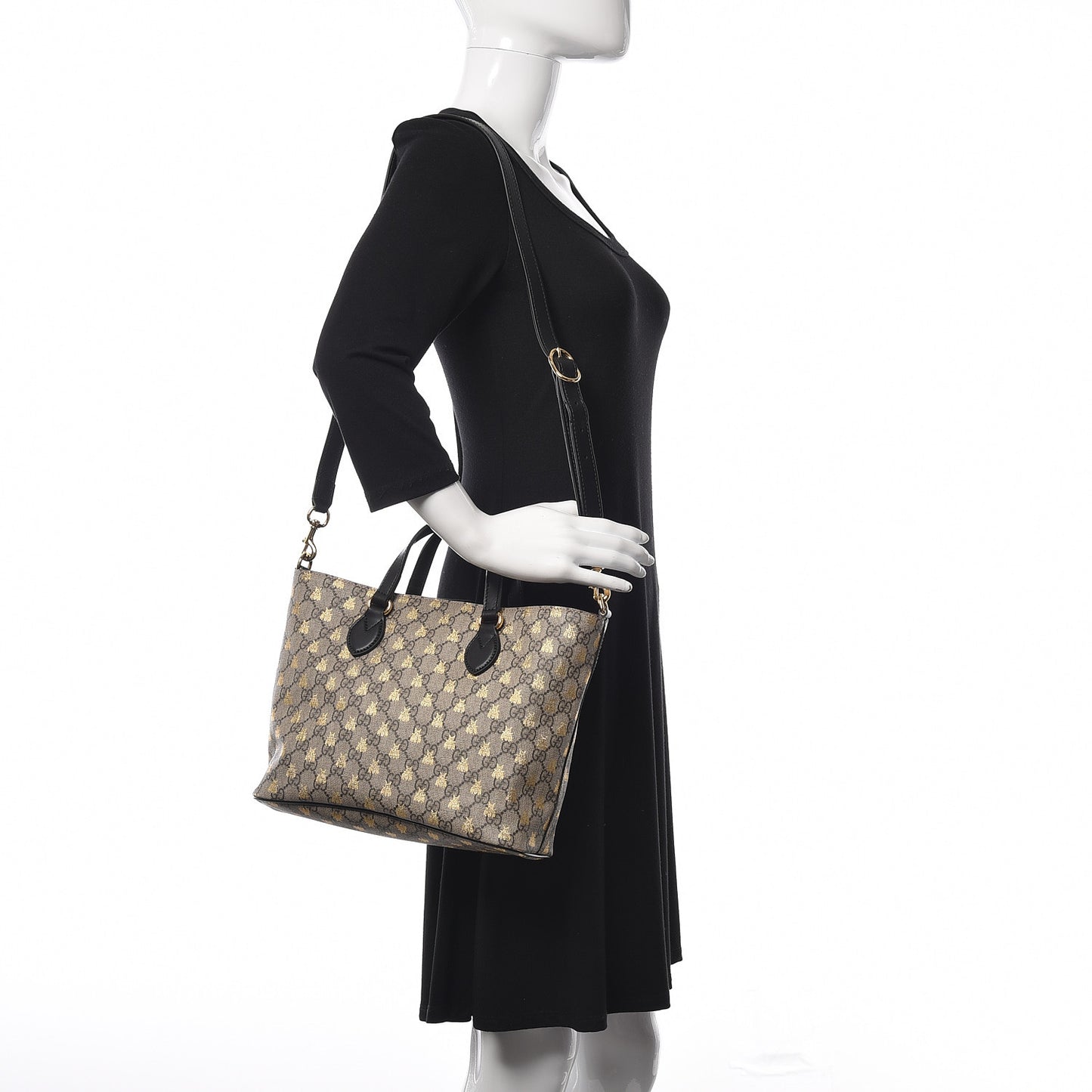 Soft GG Supreme Monogram Bees Small Crossbody Tote Beige Oro Black