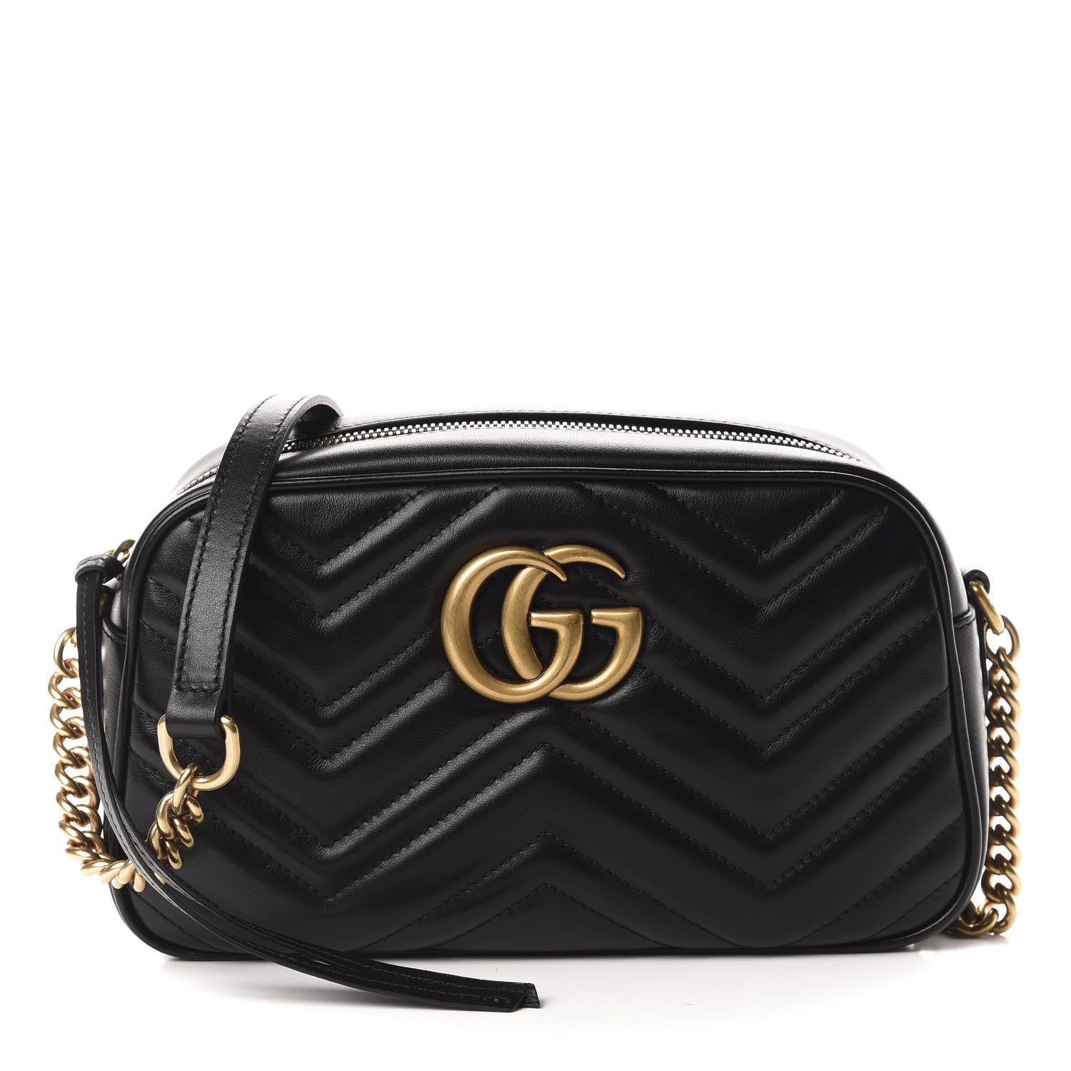 Gucci Calfskin Matelasse Small GG Marmont Chain Shoulder Bag Black 1 of 9