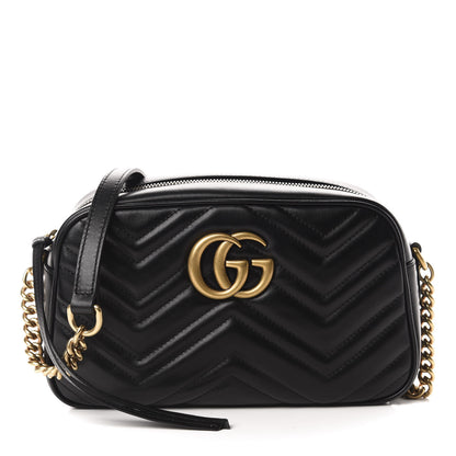 Gucci Calfskin Matelasse Small GG Marmont Chain Shoulder Bag Black 1 of 9