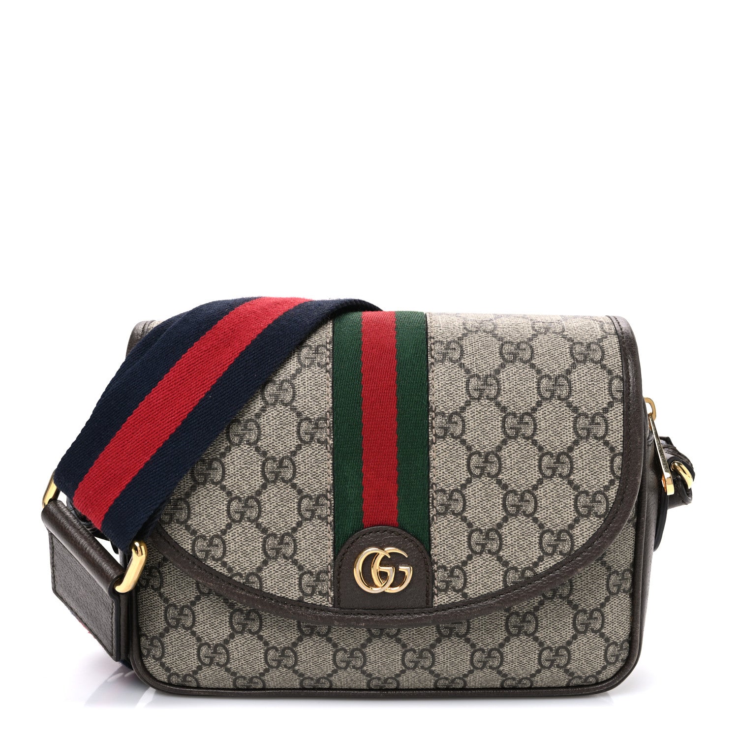 Gucci GG Supreme Monogram Textured Dollar Calfskin Web Studded Mini Ophidia Flap Shoulder Bag Beige Ebony New Acero 1 of 12