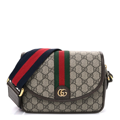 Gucci GG Supreme Monogram Textured Dollar Calfskin Web Studded Mini Ophidia Flap Shoulder Bag Beige Ebony New Acero 1 of 12