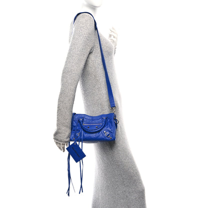 Balenciaga Agneau Classic Silver Hardware Mini City Logo Strap Bleu Electric Black 2 of 11