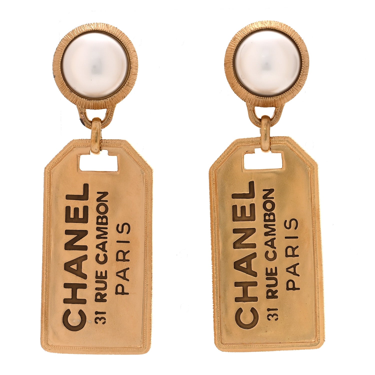 Chanel Pearl CC Tags Drop Earrings Gold 1 of 5