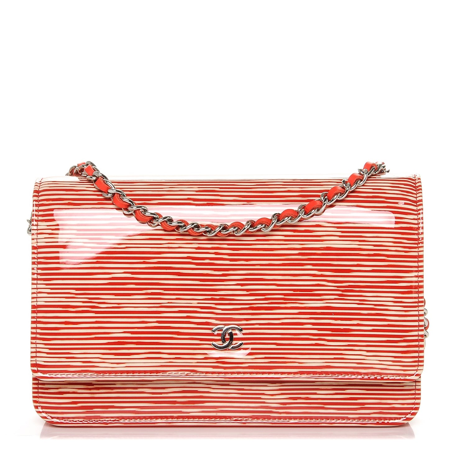 Patent Striped Wallet On Chain WOC Red