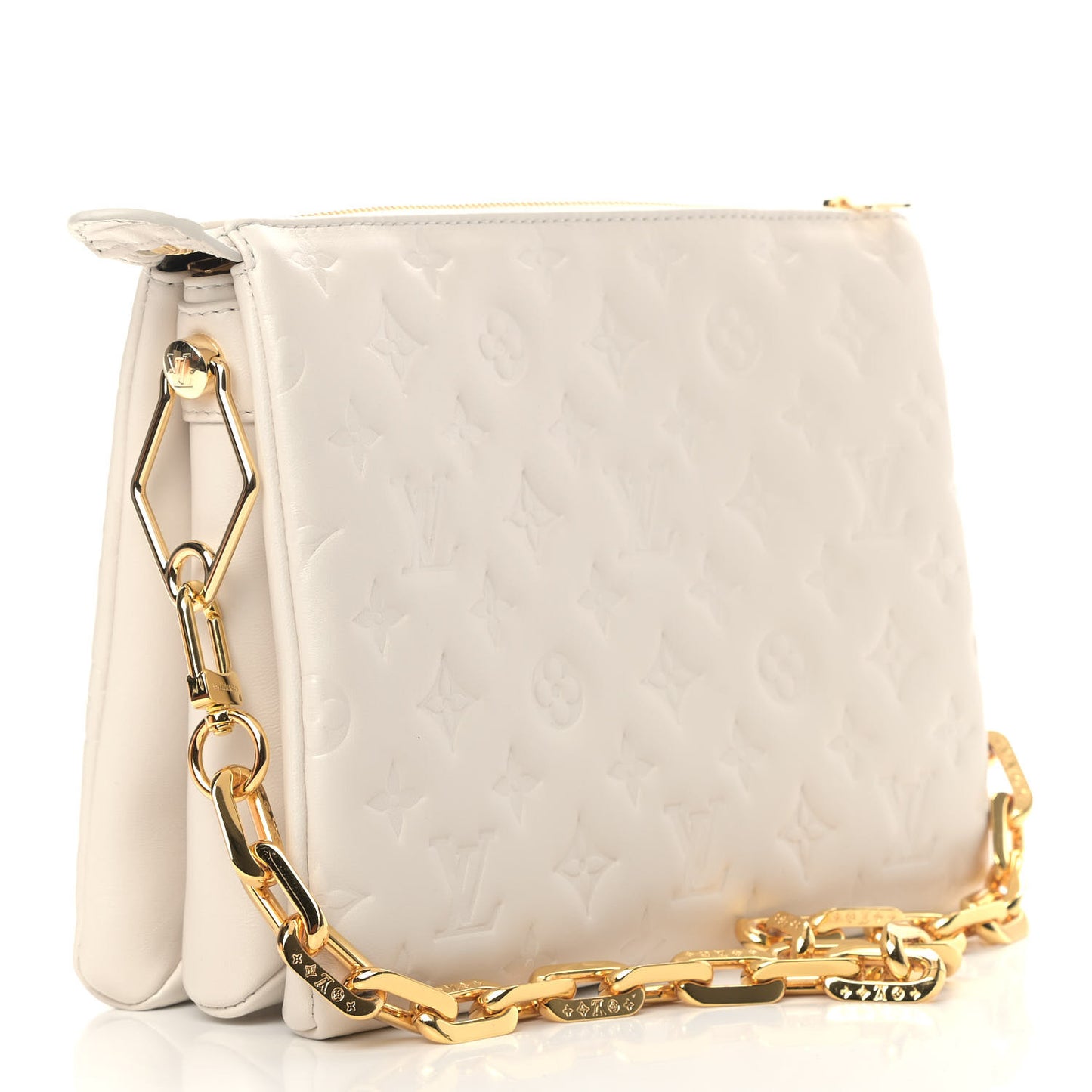 Lambskin Embossed Monogram Coussin PM Beige Cream