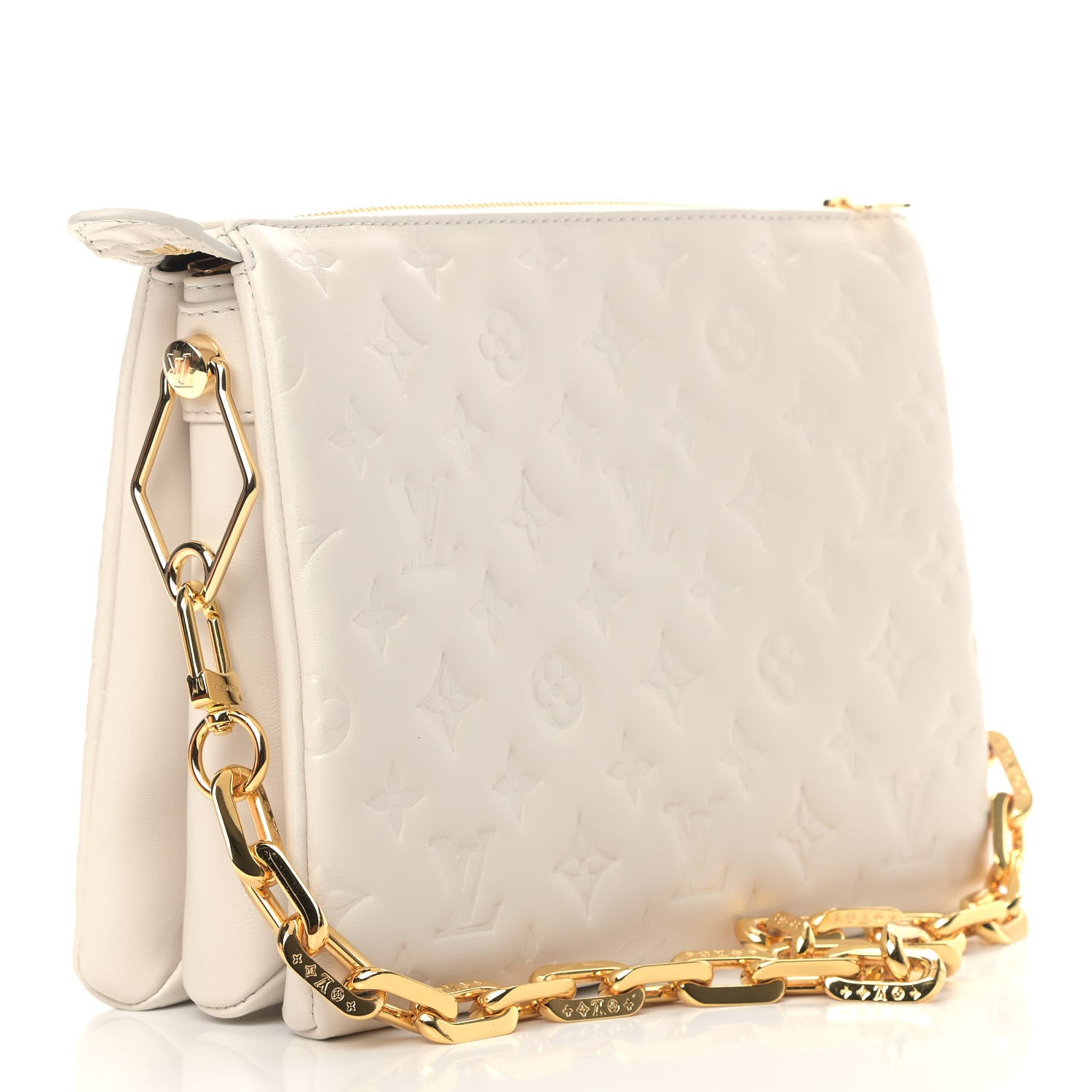 Louis Vuitton Lambskin Embossed Monogram Coussin PM Beige Cream 2 of 8
