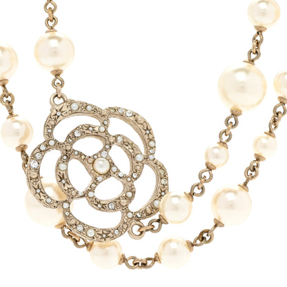 Chanel Pearl Crystal Camellia CC Necklace Gold 4 of 6