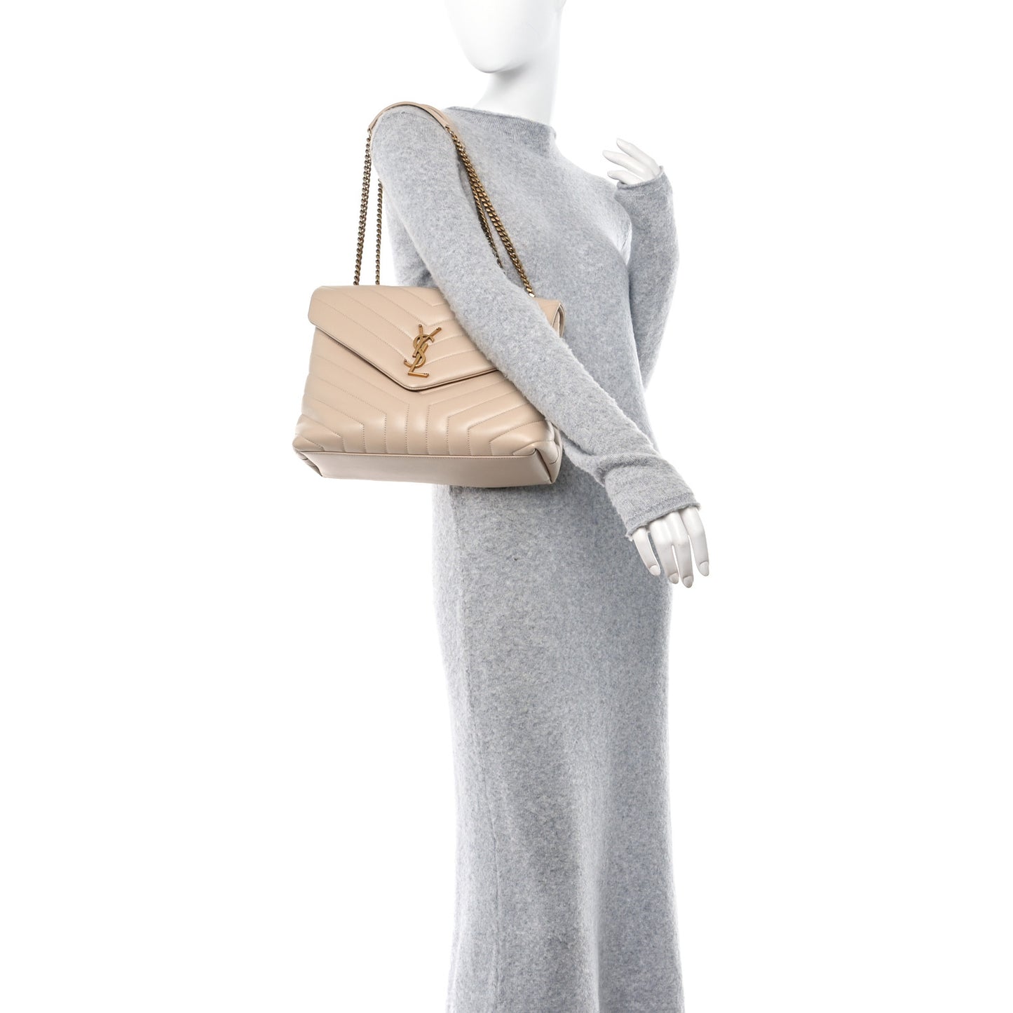 Calfskin Y Quilted Monogram Medium Loulou Chain Satchel Nude Powder