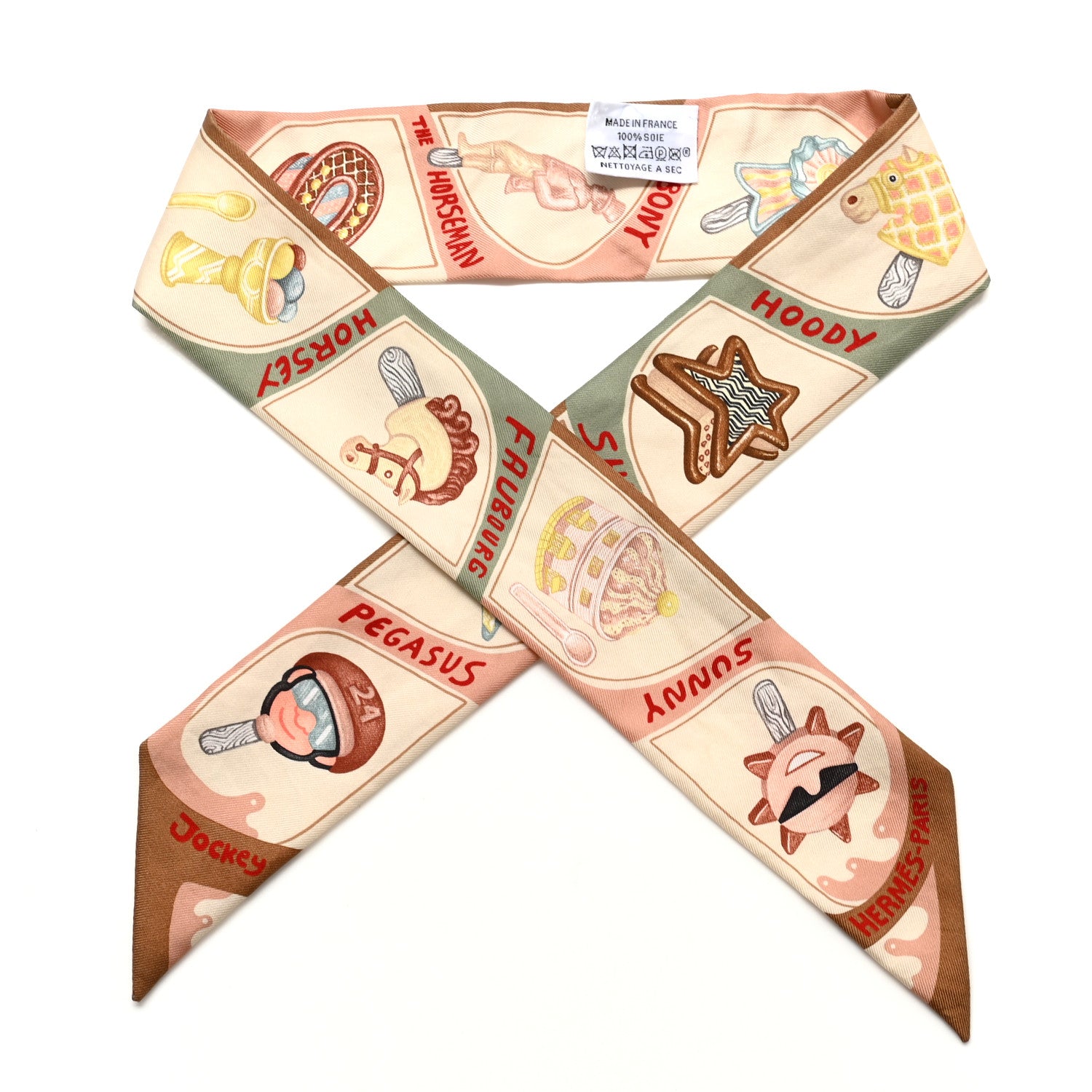 Hermes Silk Funny Ice Cream Twilly Beige Cream Vert 1 of 4