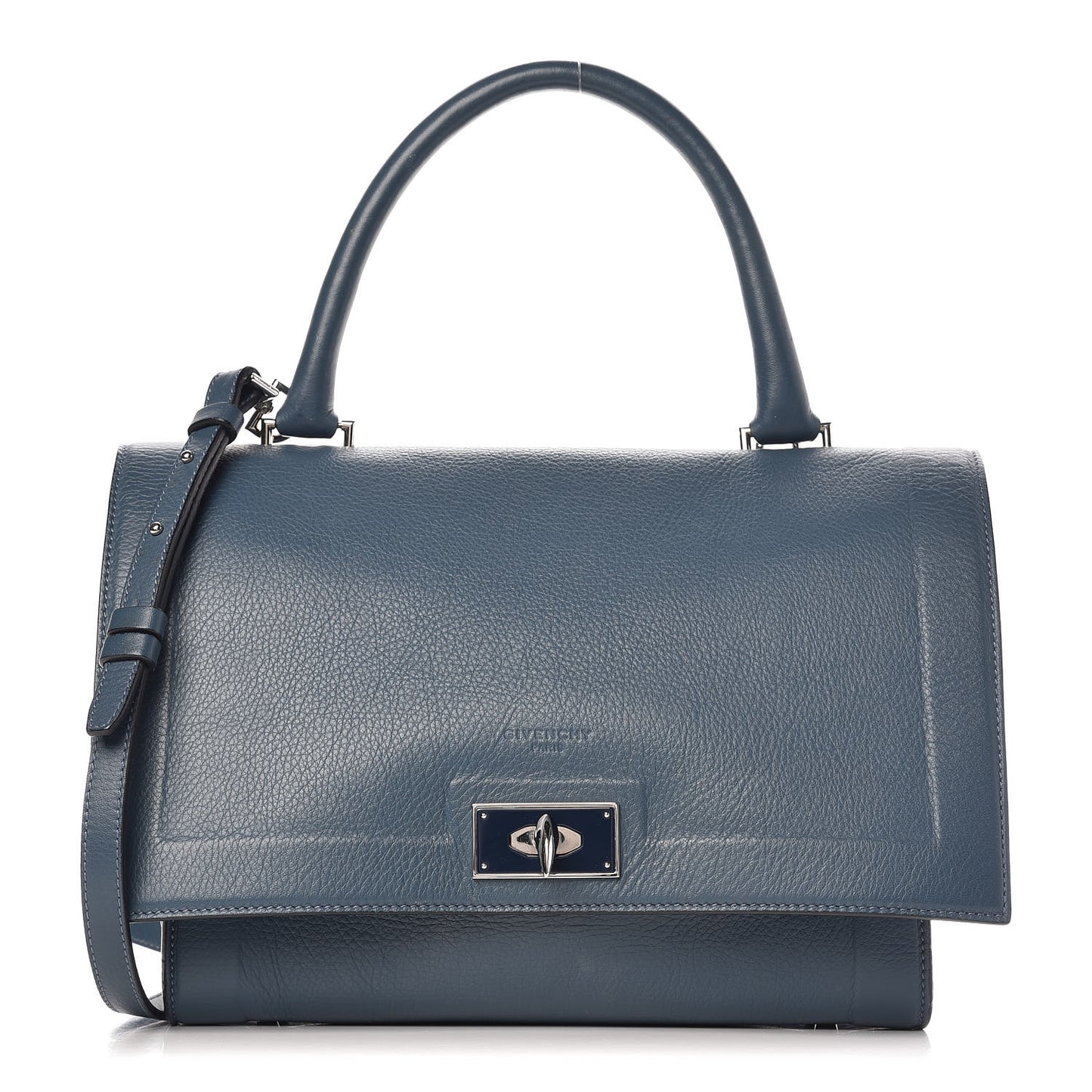 Grained Calfskin Small Shark Lock Satchel Mineral Blue