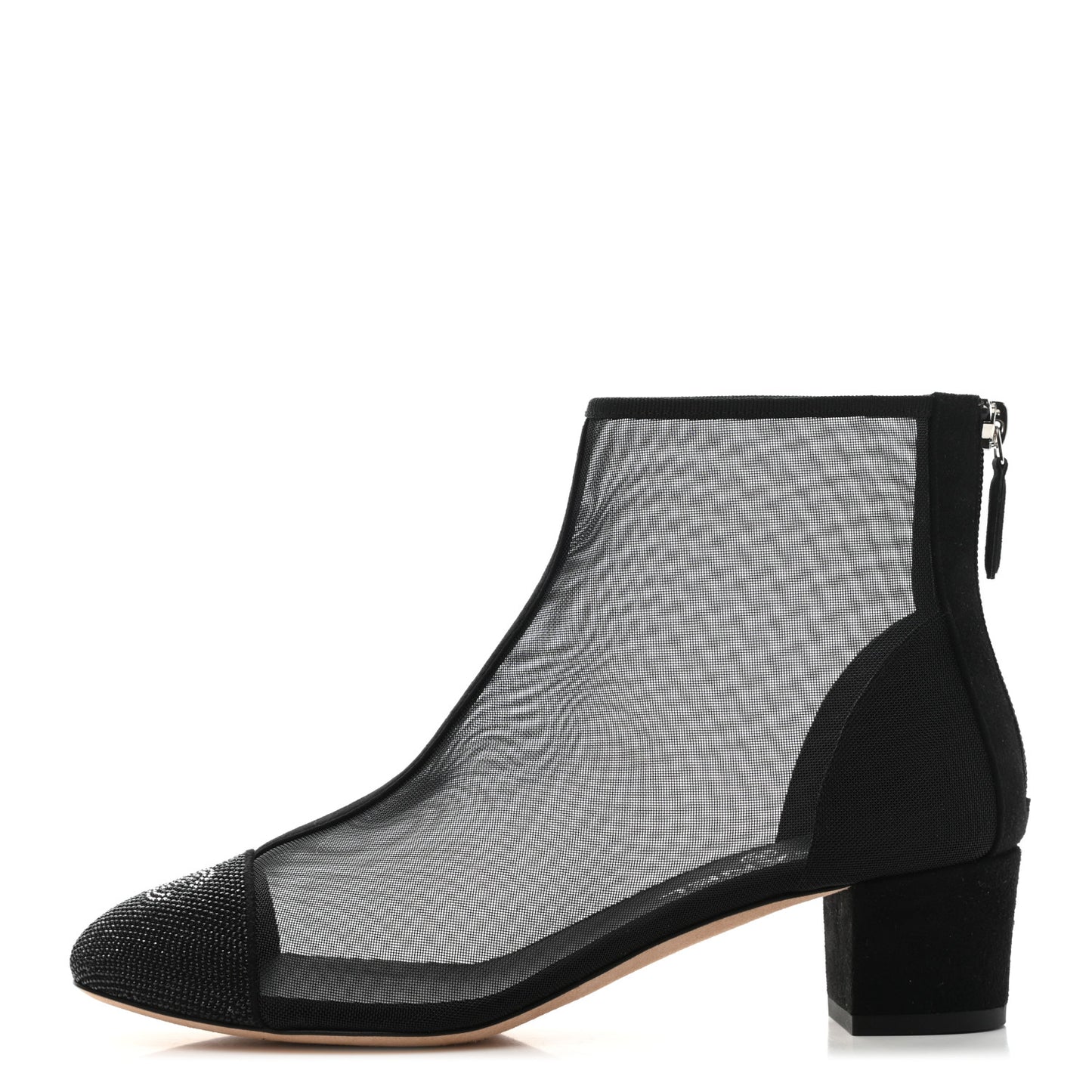 Mesh Suede Cap Toe Embellished Short Boots 38 Black