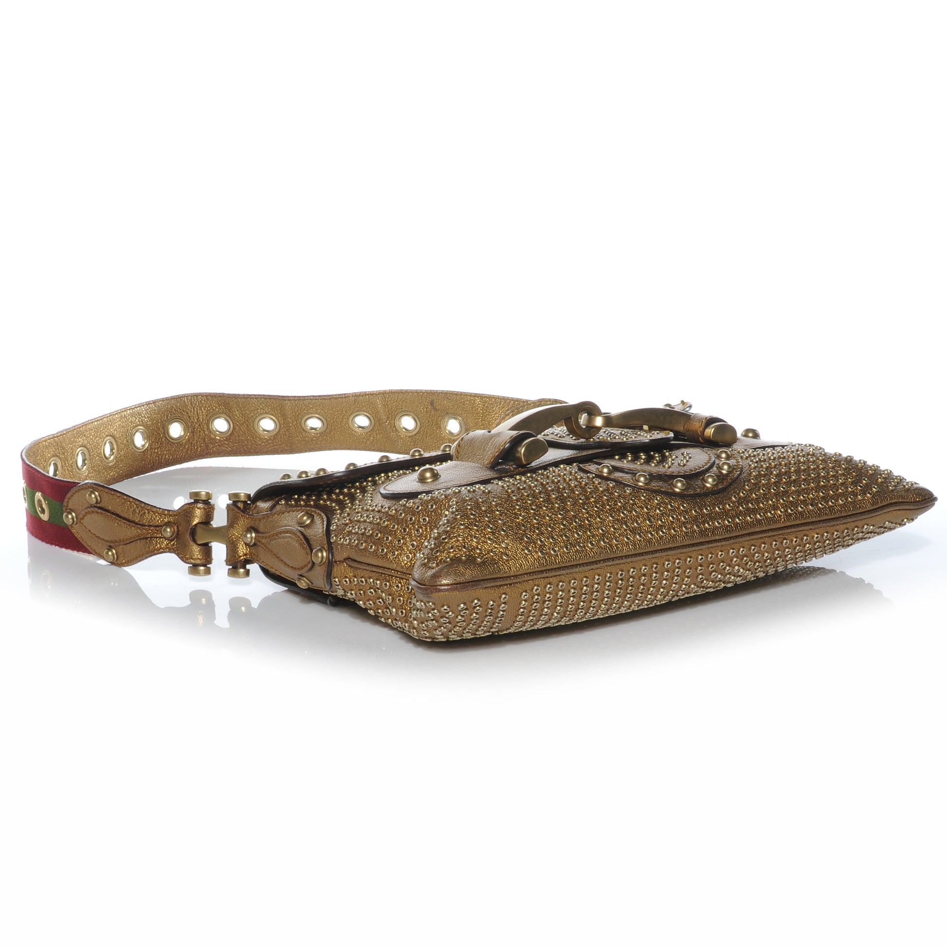 Gucci Leather Studded Pelham Flap Bag Gold 4 of 7