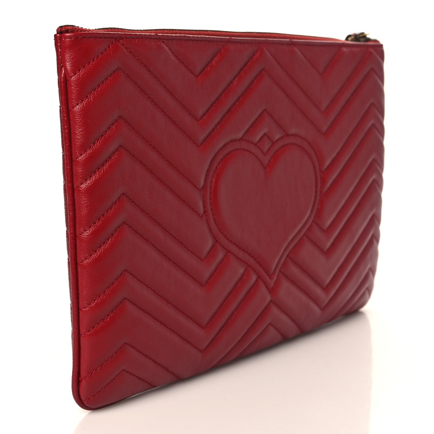 Azalea Calfskin Matelasse Heart GG Marmont Zip Pouch Romantic Cerise