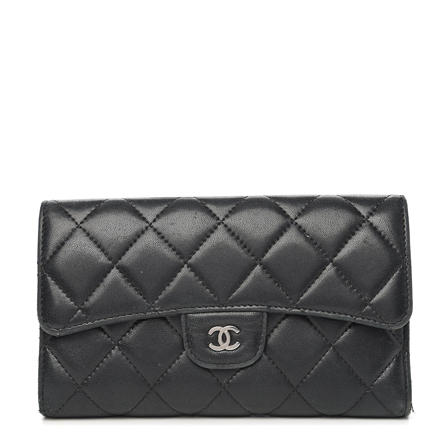 Lambskin Quilted Large Flap Wallet Black