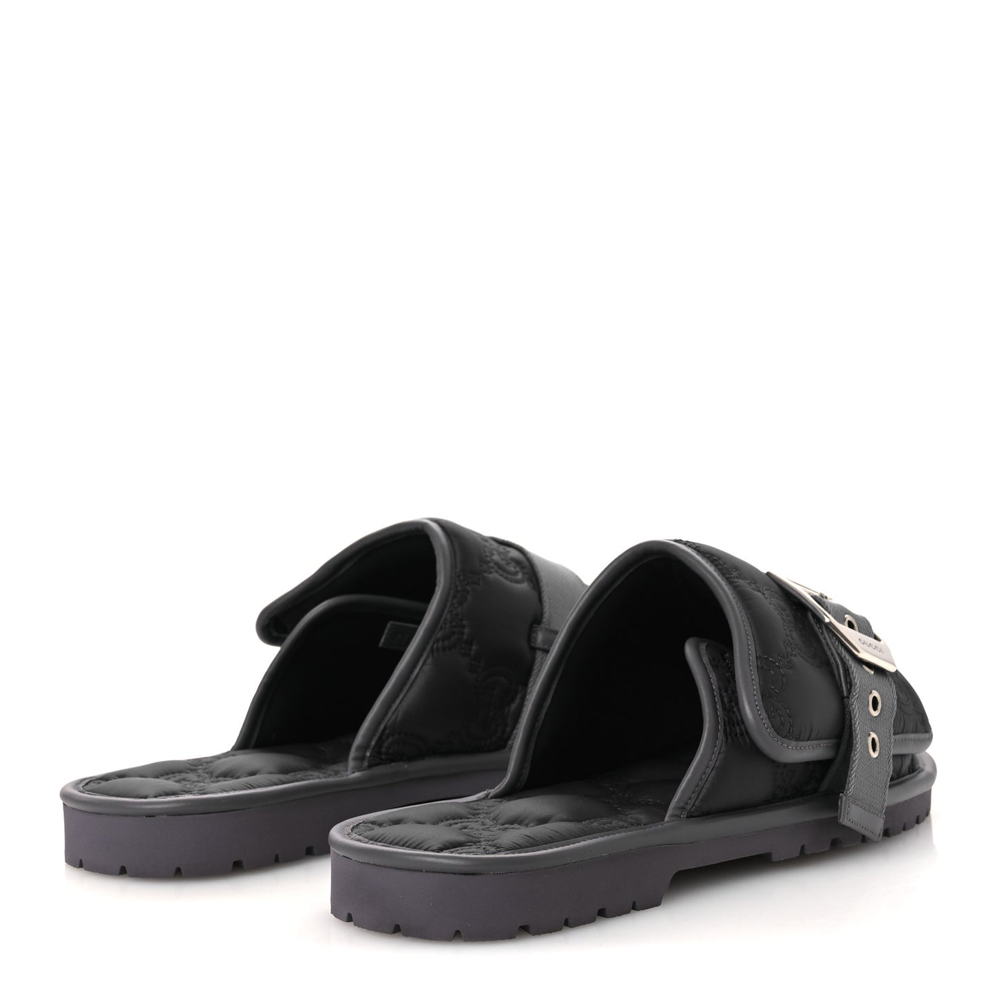 Nylon Calfskin GG Matelasse Mens Slide Sandals 11 Blue Grey