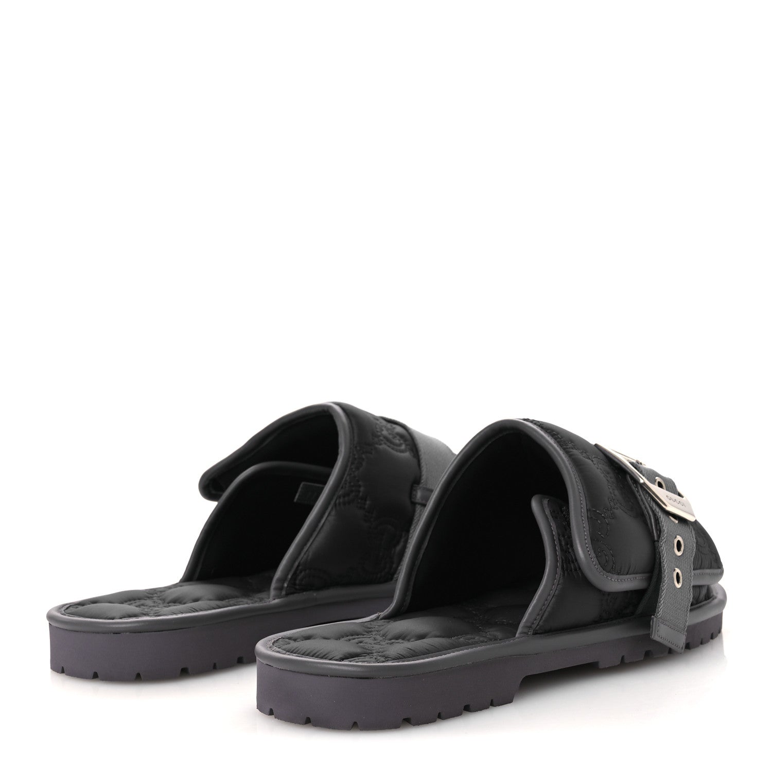 Gucci Nylon Calfskin GG Matelasse Mens Slide Sandals 11 Blue Grey 5 of 10