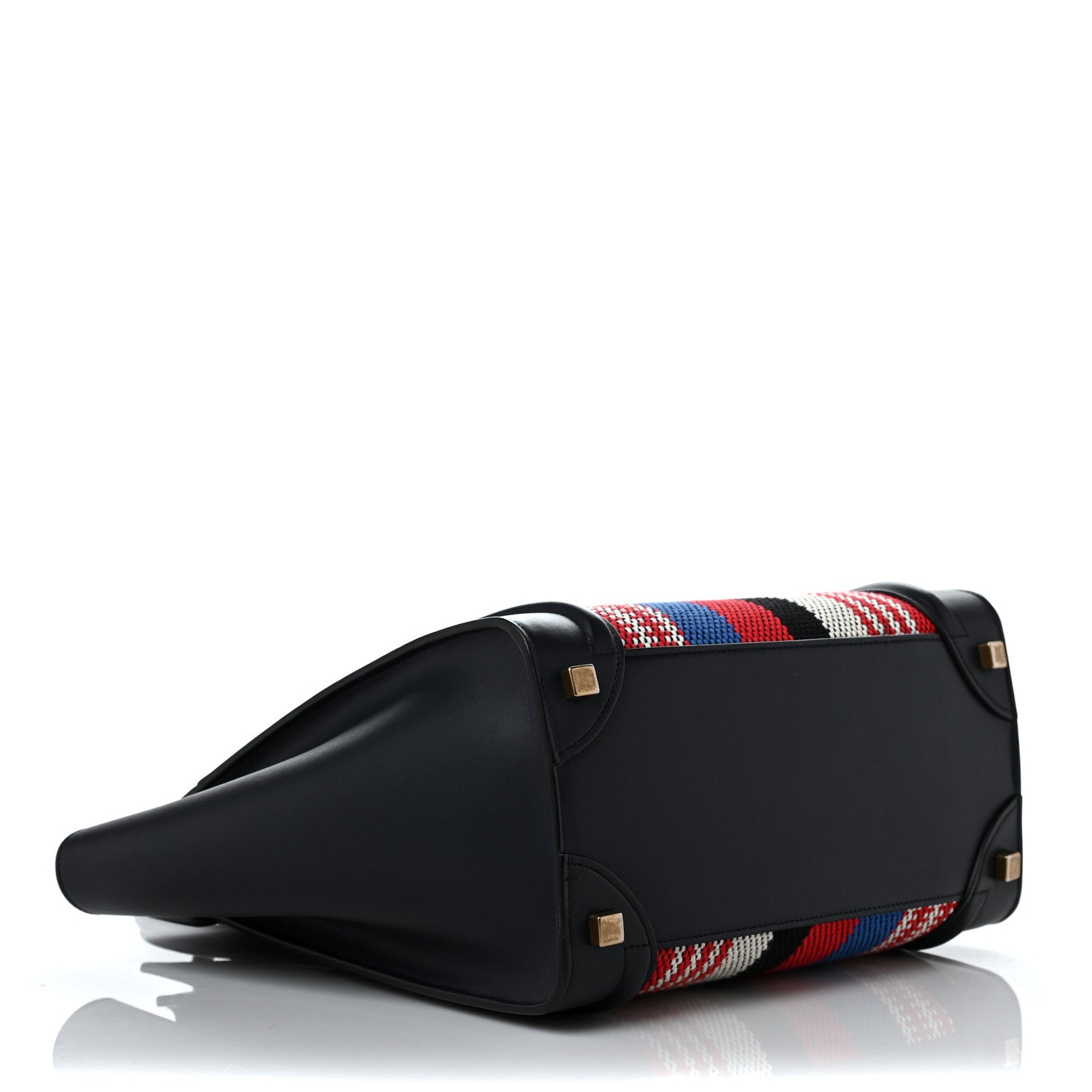 Celine Smooth Calfskin Striped Canvas Micro Luggage Navy Blue 3 of 9