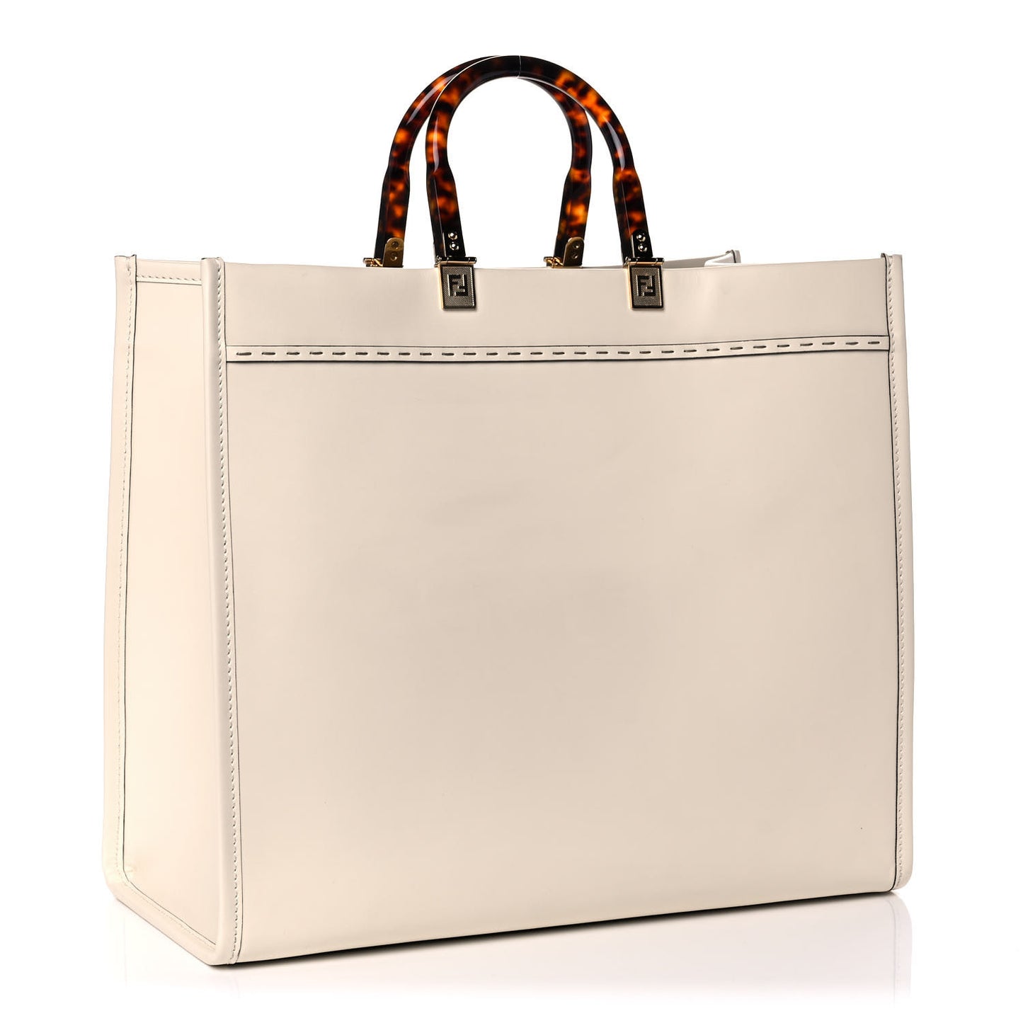 Vitello King Plexiglass Logo Embossed Large Fendi Sunshine Shopper Tote White Ice
