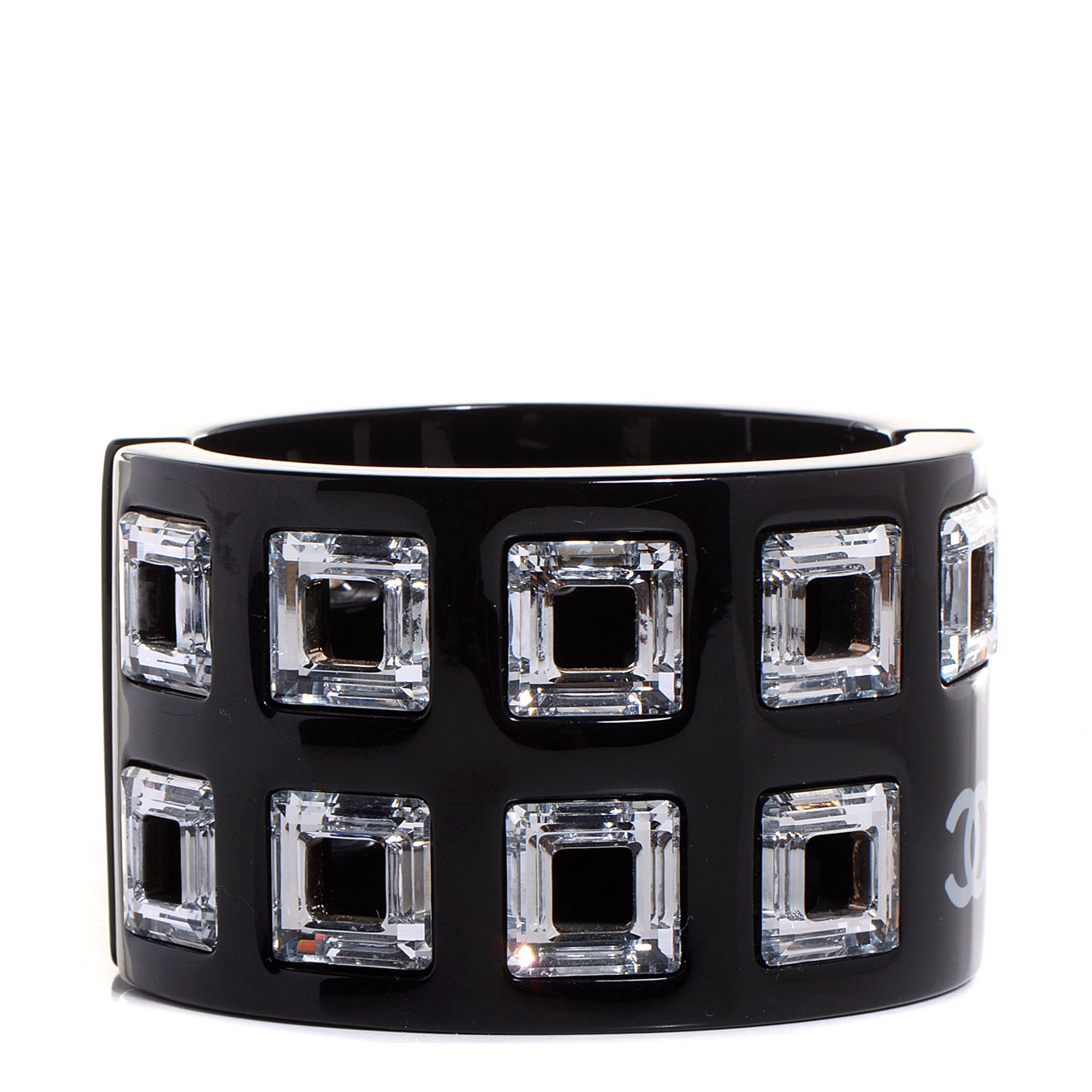Chanel Resin Baguette Crystal CC Cuff Black 1 of 5