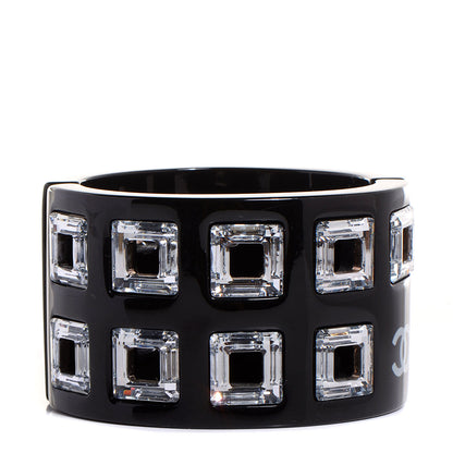 Chanel Resin Baguette Crystal CC Cuff Black 1 of 5
