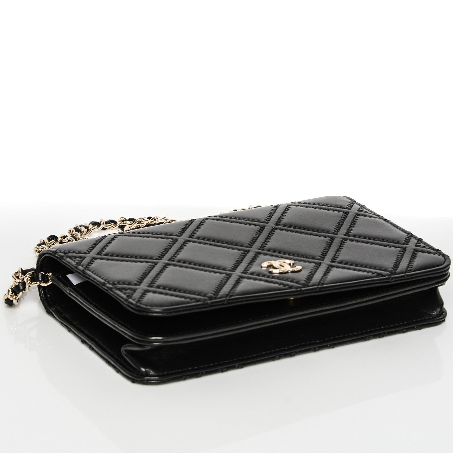 Chanel Lambskin Quilted Double Stitch Tassel Wallet On Chain WOC Black 4 of 8