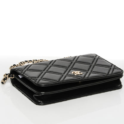 Chanel Lambskin Quilted Double Stitch Tassel Wallet On Chain WOC Black 4 of 8