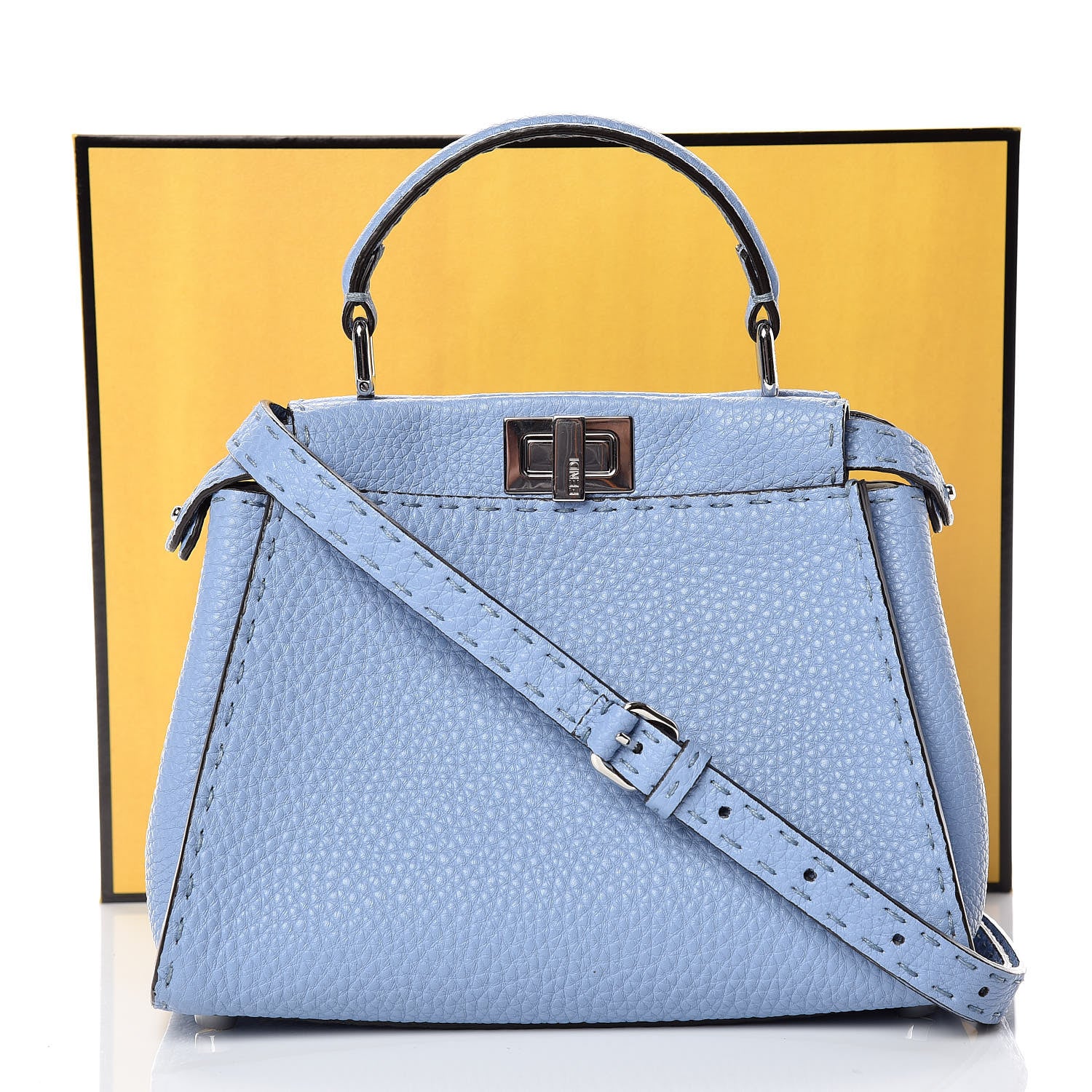 Fendi Cuoio Roma Selleria Chamois Bi-Color Mini Peekaboo Iconic Satchel Sky Blue Latte 13 of 13
