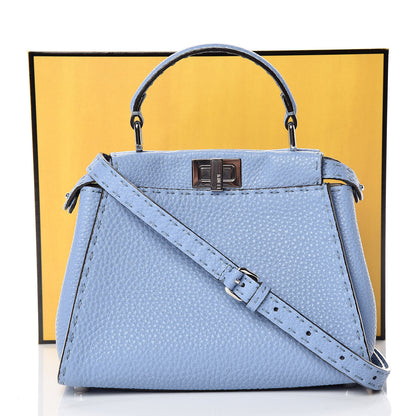 Fendi Cuoio Roma Selleria Chamois Bi-Color Mini Peekaboo Iconic Satchel Sky Blue Latte 13 of 13
