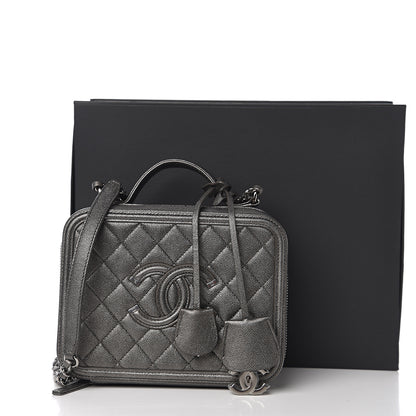 Chanel Metallic Caviar Quilted Medium CC Filigree Vanity Case Dark Silver 10 of 10