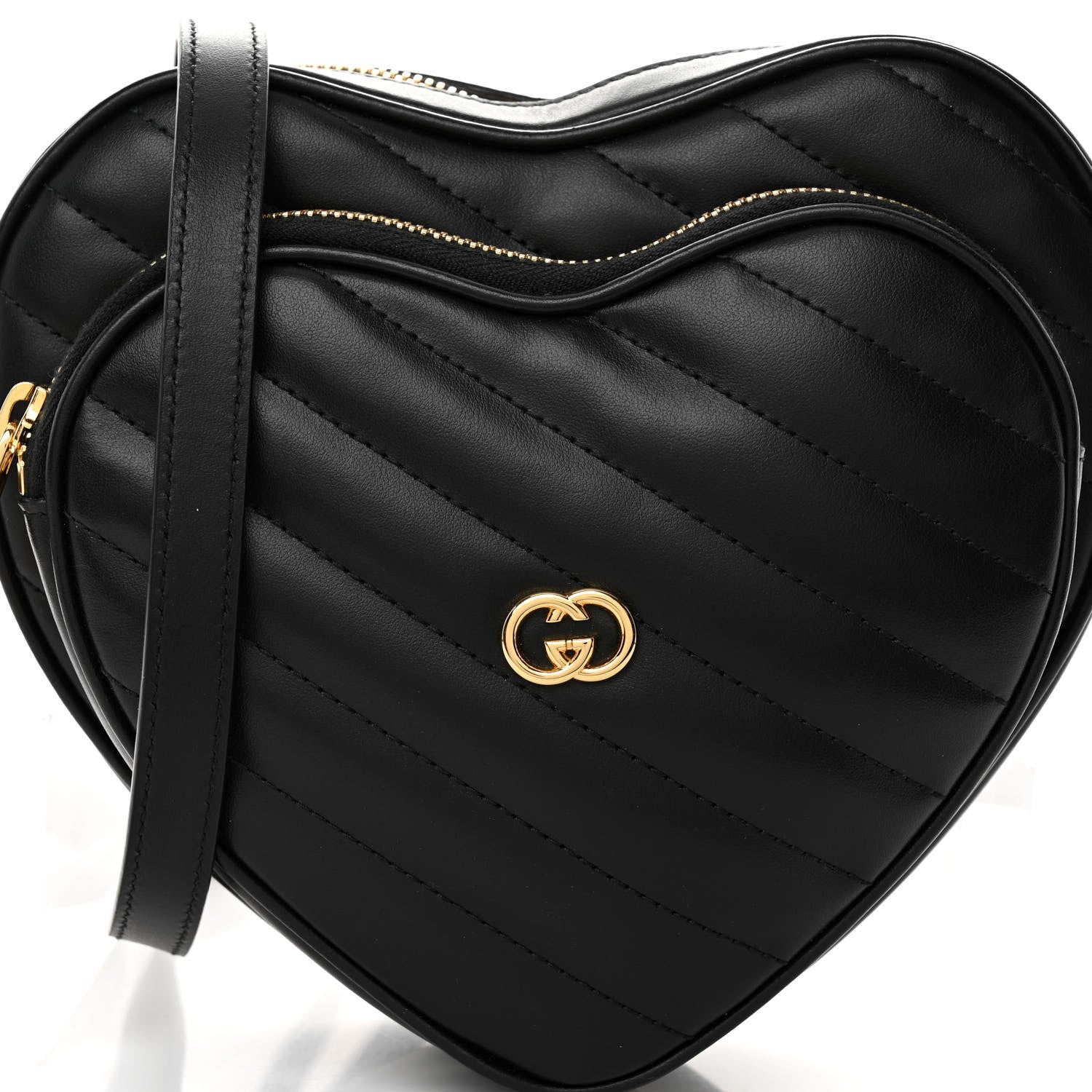 Gucci Calfskin Matelasse Diagonal Mini Interlocking G Heart Shoulder Bag Black 9 of 13