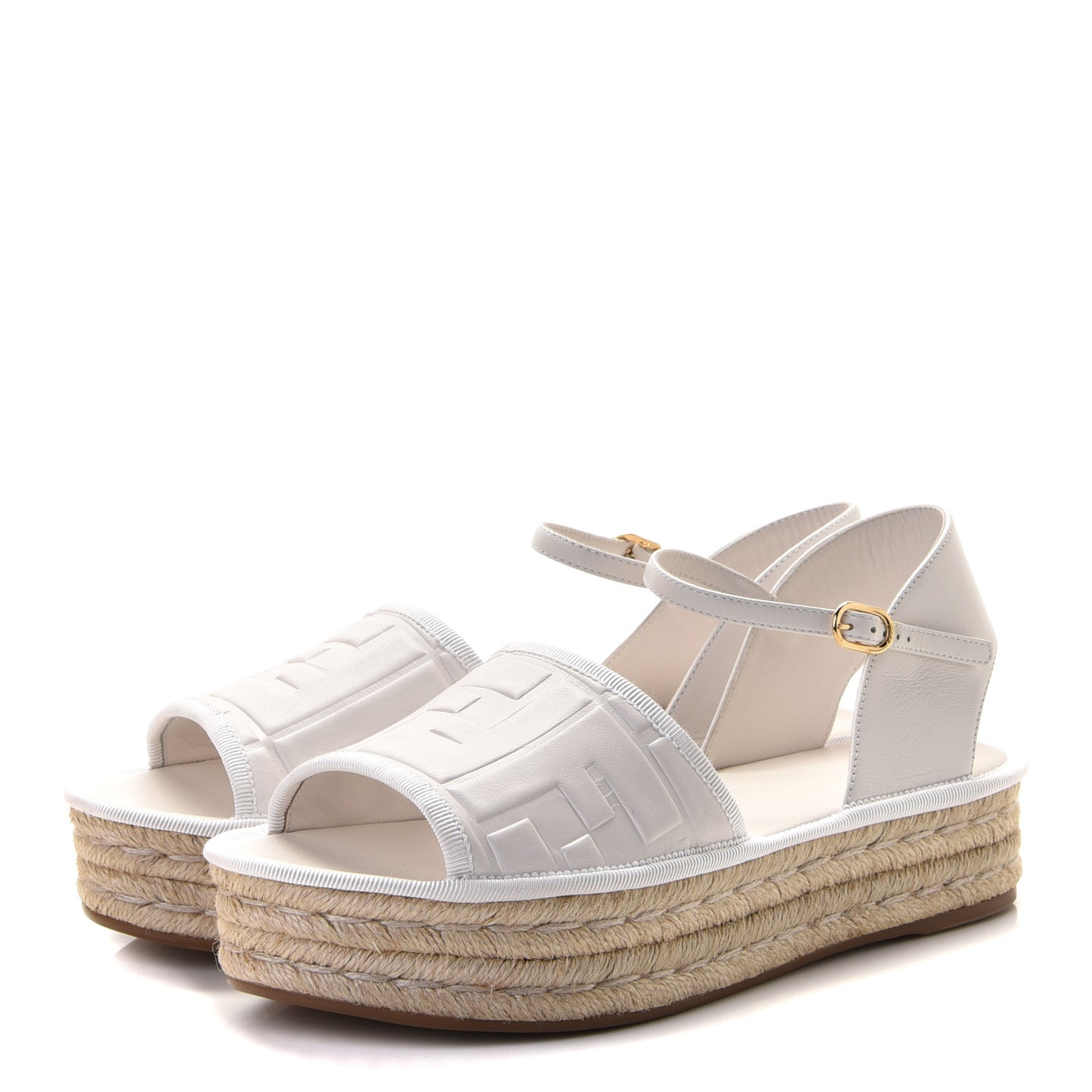 Nappa FF Embossed Espadrille Platform Sandals 37 Snow
