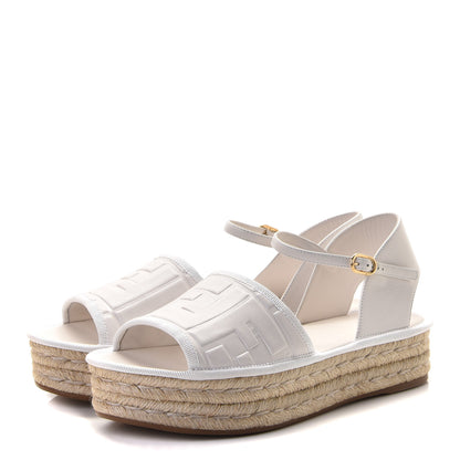 Fendi Nappa FF Embossed Espadrille Platform Sandals 37 Snow 3 of 15