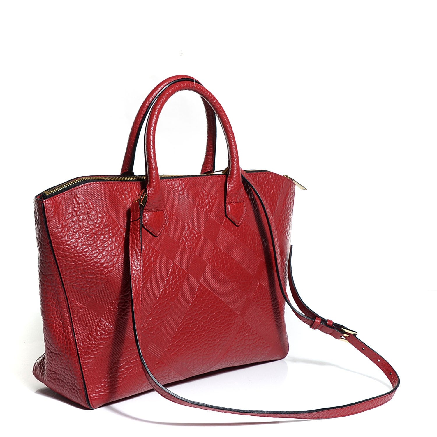 Burberry Heritage Grain Check Embossed Medium Dewsbury Tote Military Red 3 of 12