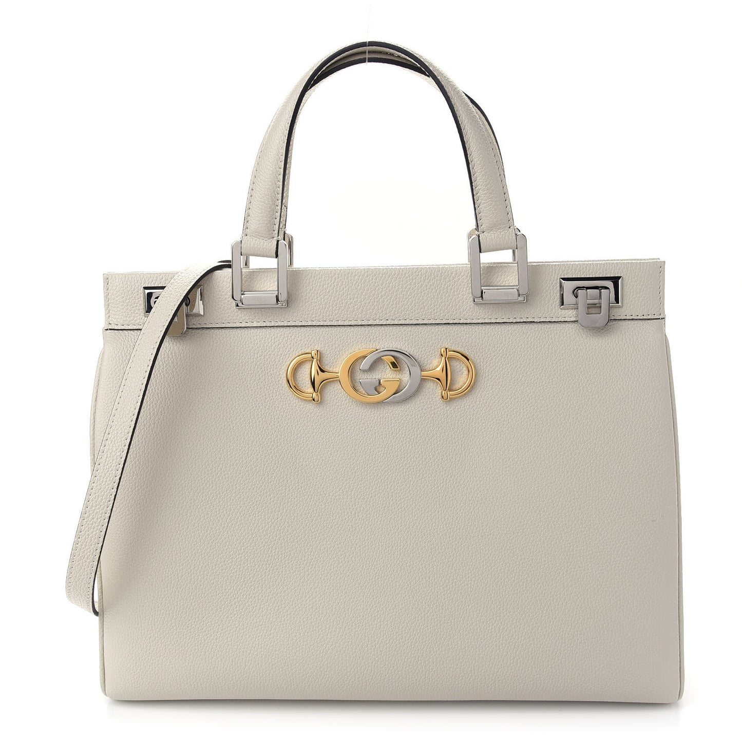 Grainy Calfskin Medium Zumi Top Handle Bag Mystic White