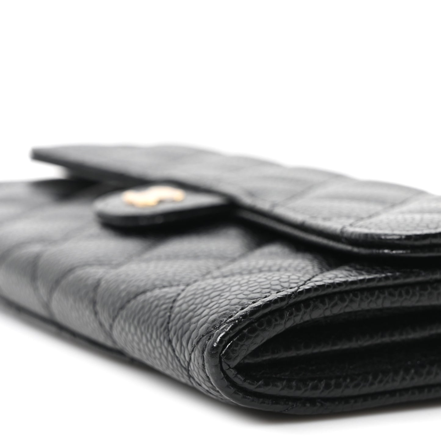Caviar Quilted Large Gusset Flap Wallet Black