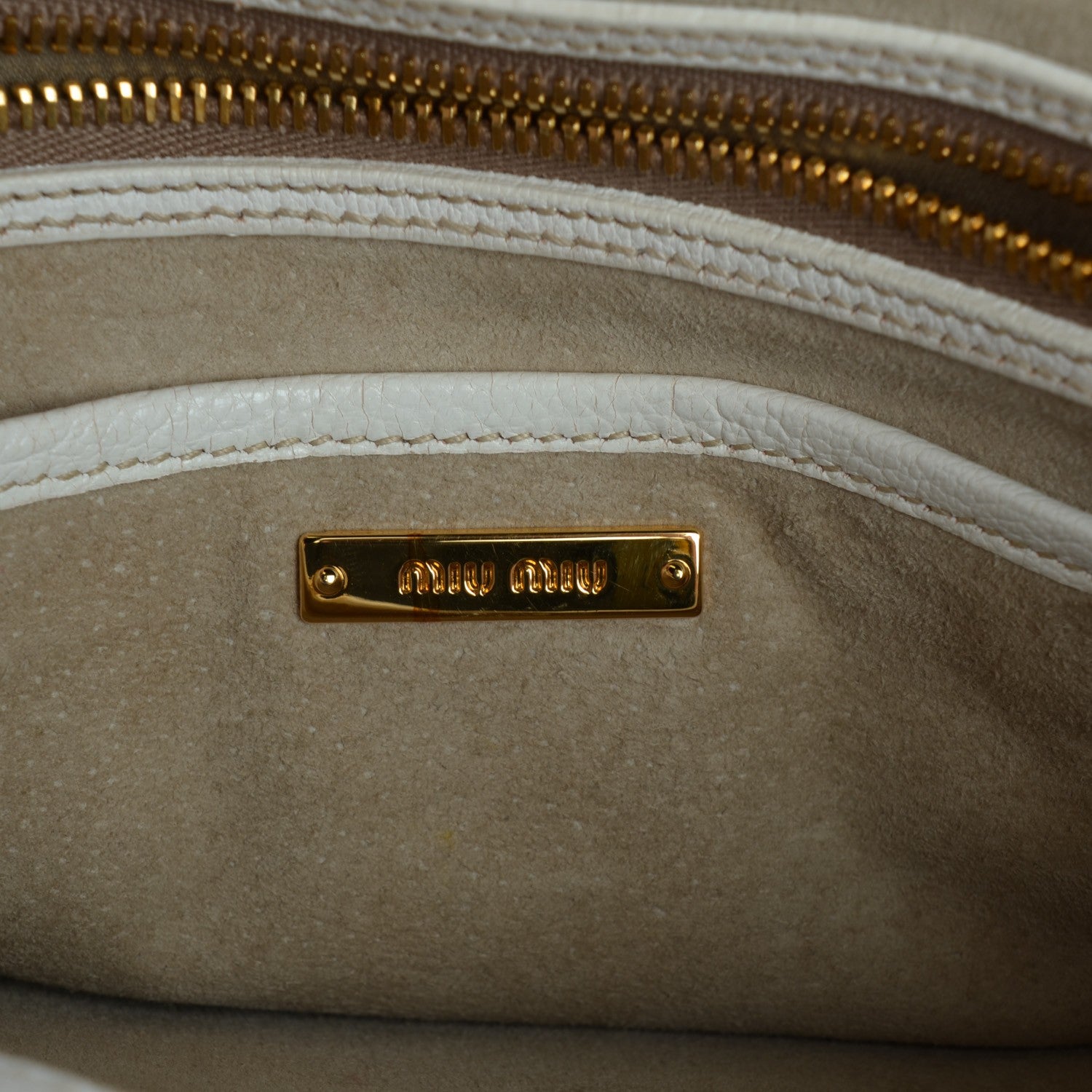 Miu Miu Goatskin Madras Top Handle Tote Bianco 18 of 22