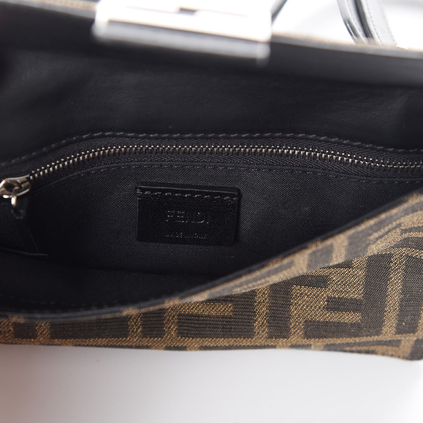 Recycled Fabric Jacquard Vitello Grace FF 1974 Baguette Belt Pouch Tobacco Moro Black