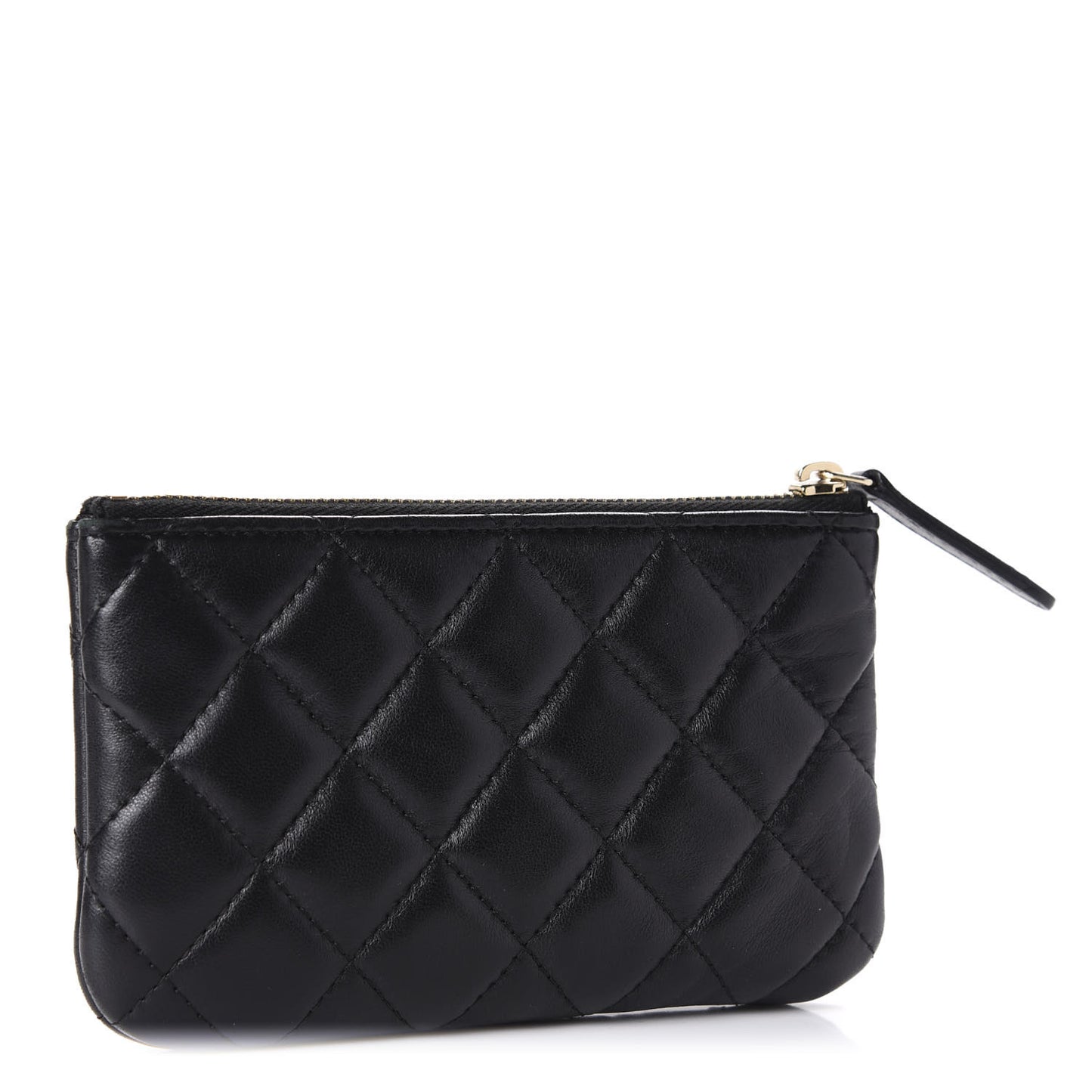 Lambskin Quilted Small Camellia Cosmetic Pouch Black White